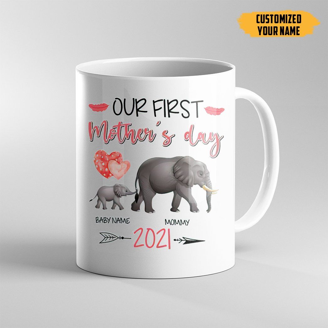 Personalized Elephant Our First Mother’s Day Mug Gifts For Mom, Her, Mother’s Day ,Birthday, Anniversary Customized Name Ceramic Changing Color Mug 11-15 Oz