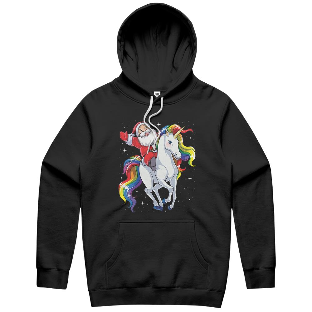 Santa Riding Unicorn Hoodie Christmas Gifts Rainbow Space Xmas T-Shirt Gifts Ideas Hoodie