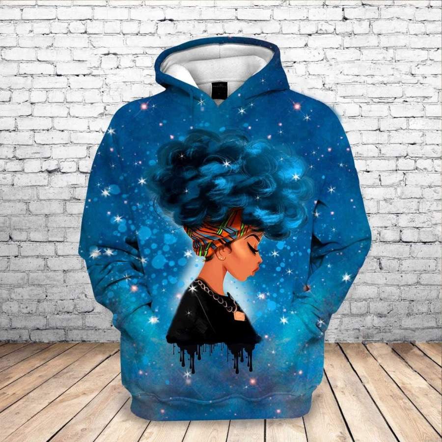 Black Girl Blue Hoodie 3D All Over Print Custom Name #V