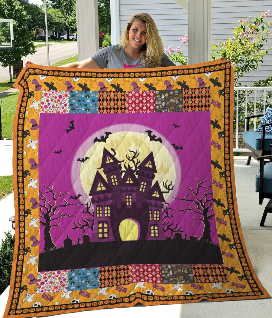 Halloween Haunted Castle 3D Print Polyester Quilt Blanket