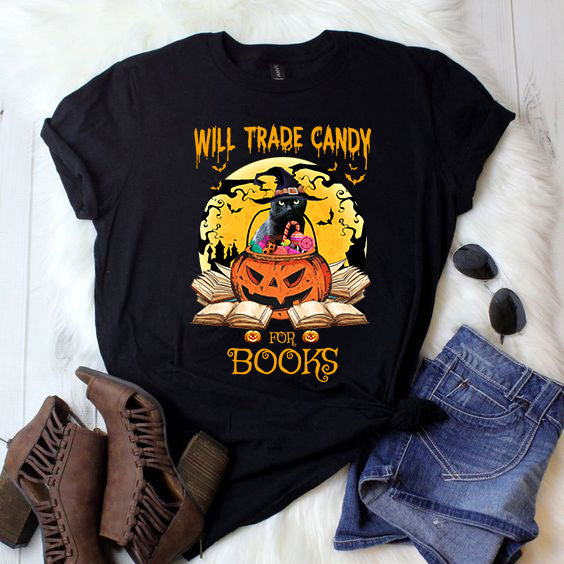 Will Trade Candy For Books Black Cat Lovers Gift Standard/Premium T-Shirt