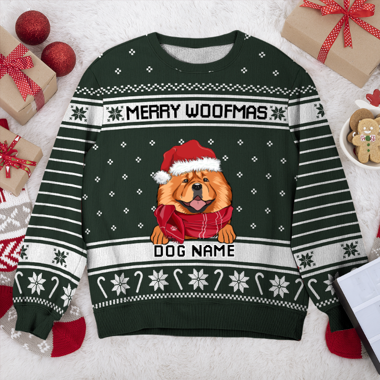 Chow Chow Merry Woofmas Personalized Sweater, Dog Ugly Christmas Sweater