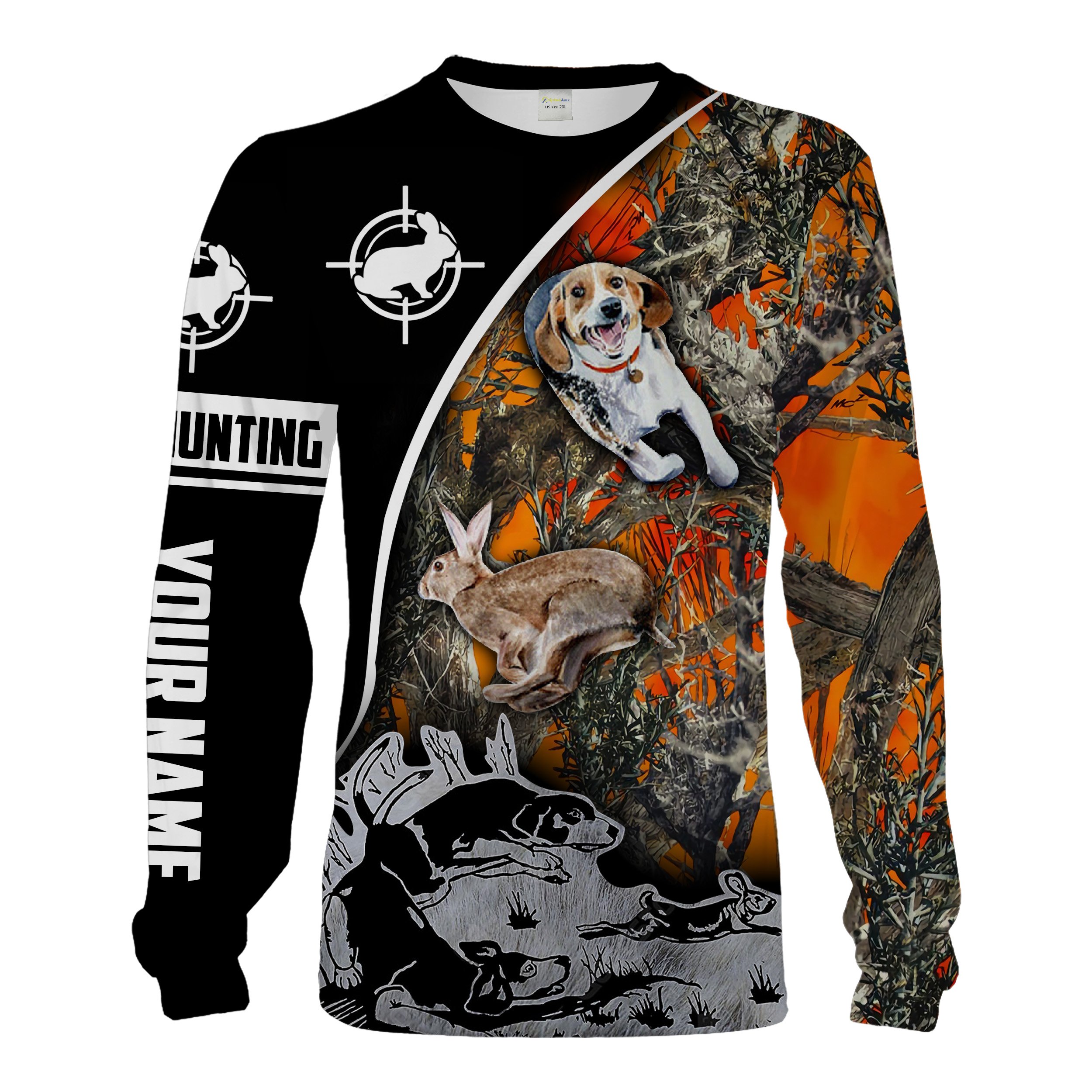 Rabbit Hunting with Beagles Orange camo Rabbit hunting Dog All over printed Shirts Personalized Gifts for Rabbit Hunters Chipteeamz FSD1985