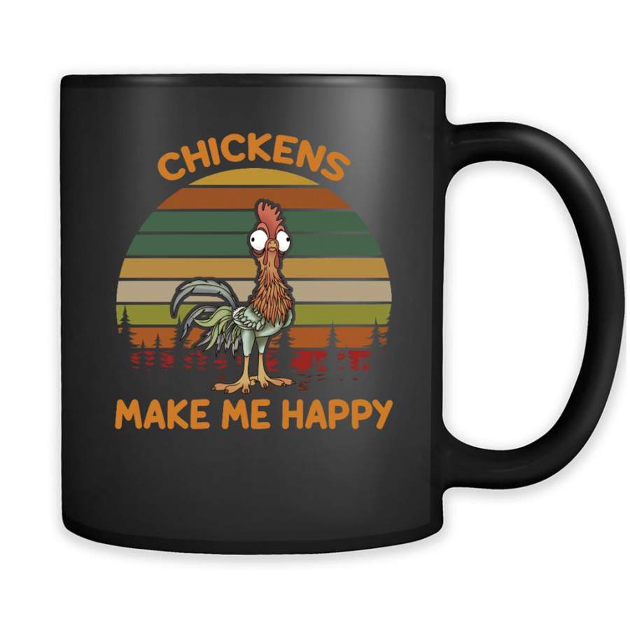 Chickens Make Me Happy, Vintage Retro Design – Full-Wrap Coffee Black Mug