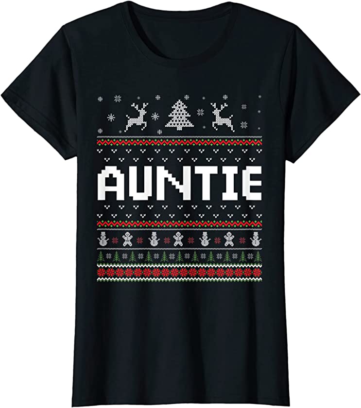 Womens Auntie Ugly Holiday Party Matching Ugly Christmas Sweater T-Shirt