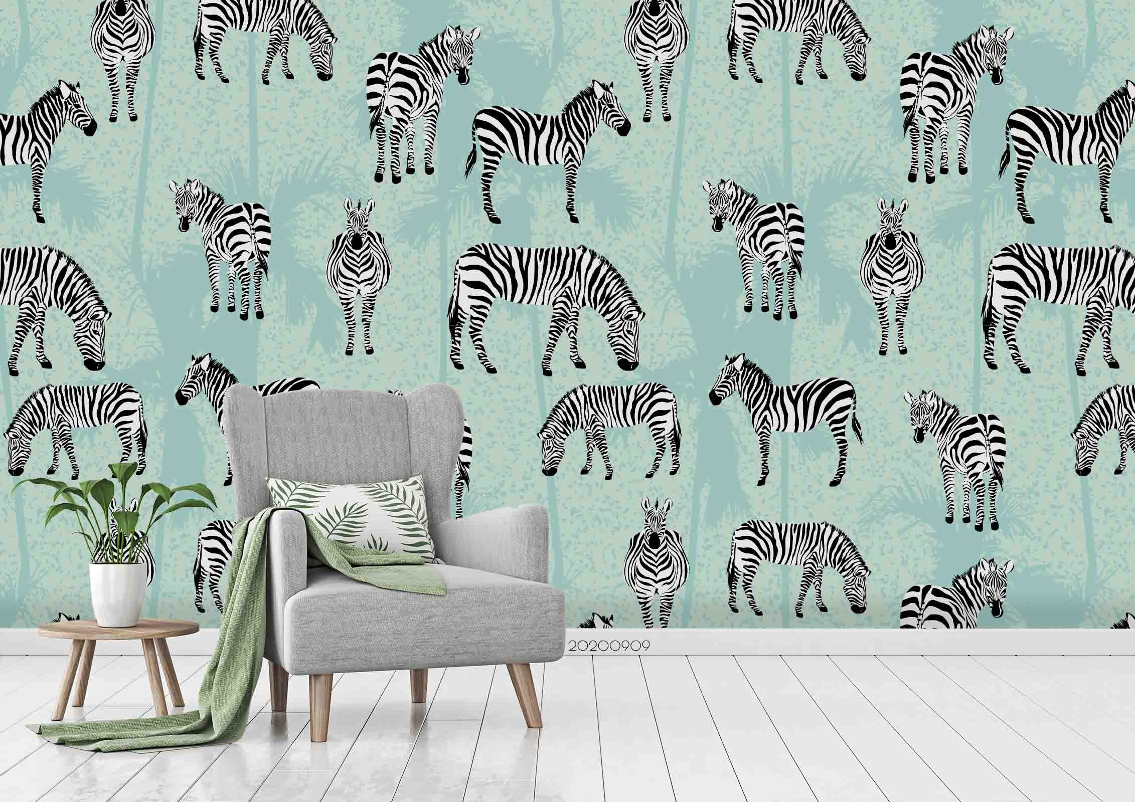 3D Zebra Animal Green Wall Mural Wallpaper Lxl 3323