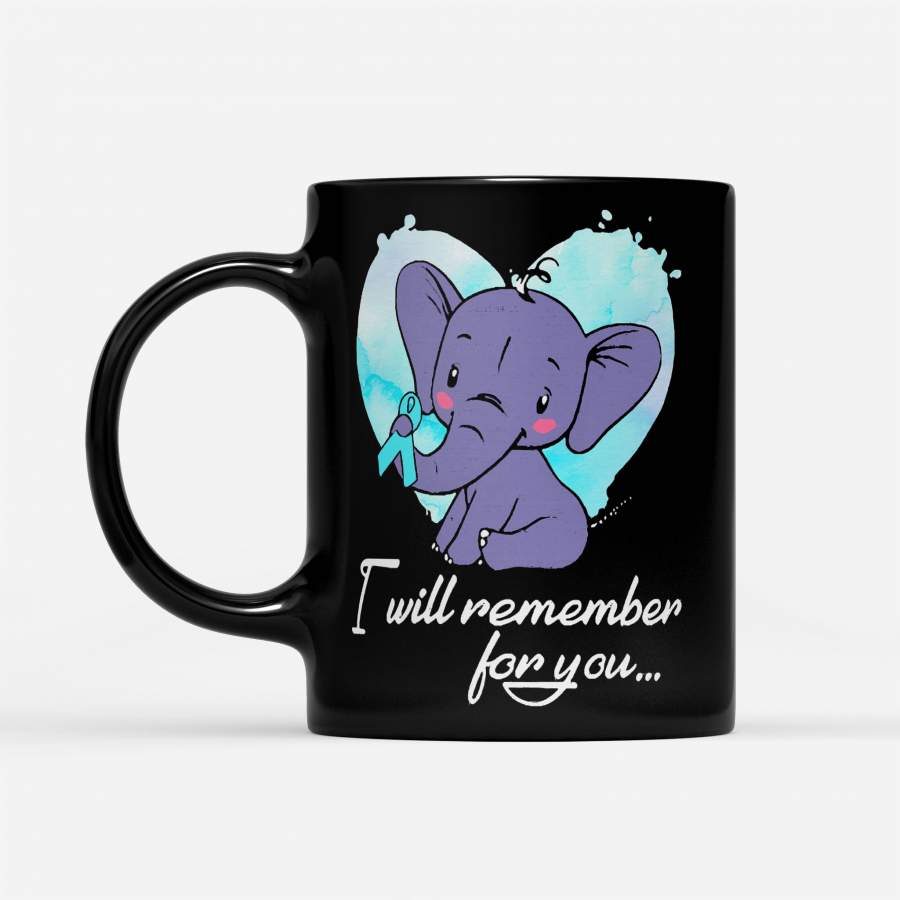 I Will Remember For You Elephant Myasthenia Gravis Awareness Peach Ribbon Warrior – Black Mug