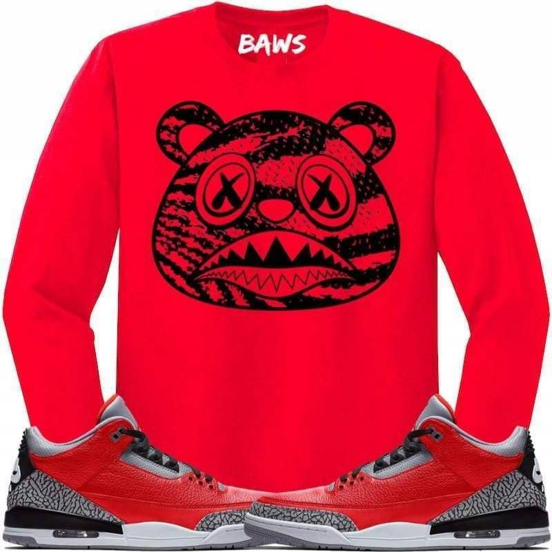 Jordan Retro 3 Red Cement Elephant Zebra Baws Sneaker Long Sleeve Shirt