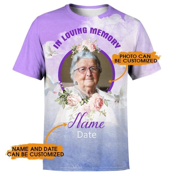 Custom Memorial All Over Print T-Shirt With Picture For Lost Loved Ones In Loving Memory Shirt For Furenal All Over Print T-Shirt Purple M130