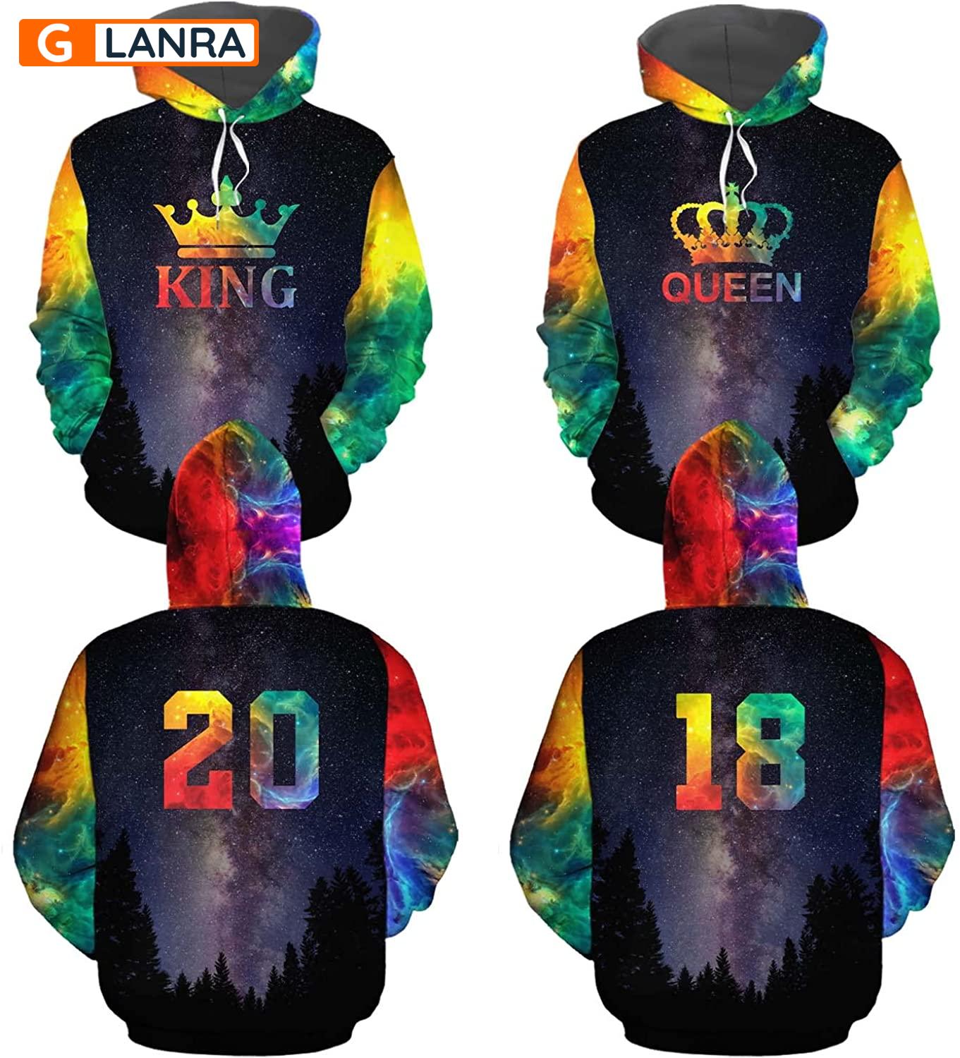 Personalized King Queen Hoodie, Custom Galaxy Forest Couple Hoodie, Matching Couple Hoodie, Husband Wife Hoodie, Unisex Sweater, Sweatshirt