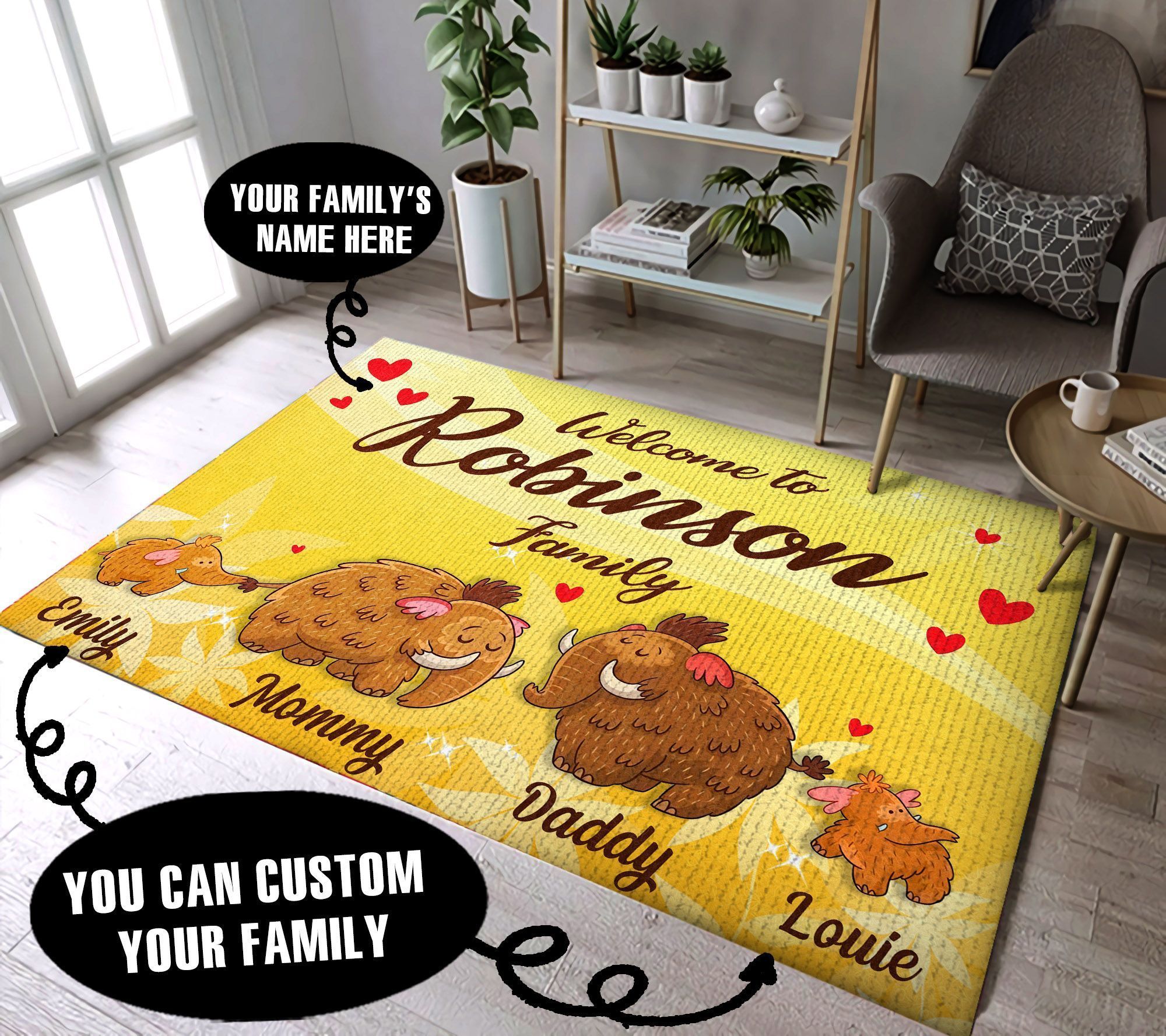 Elephant Two Text Personalized Name DQ Rug BEVRGG