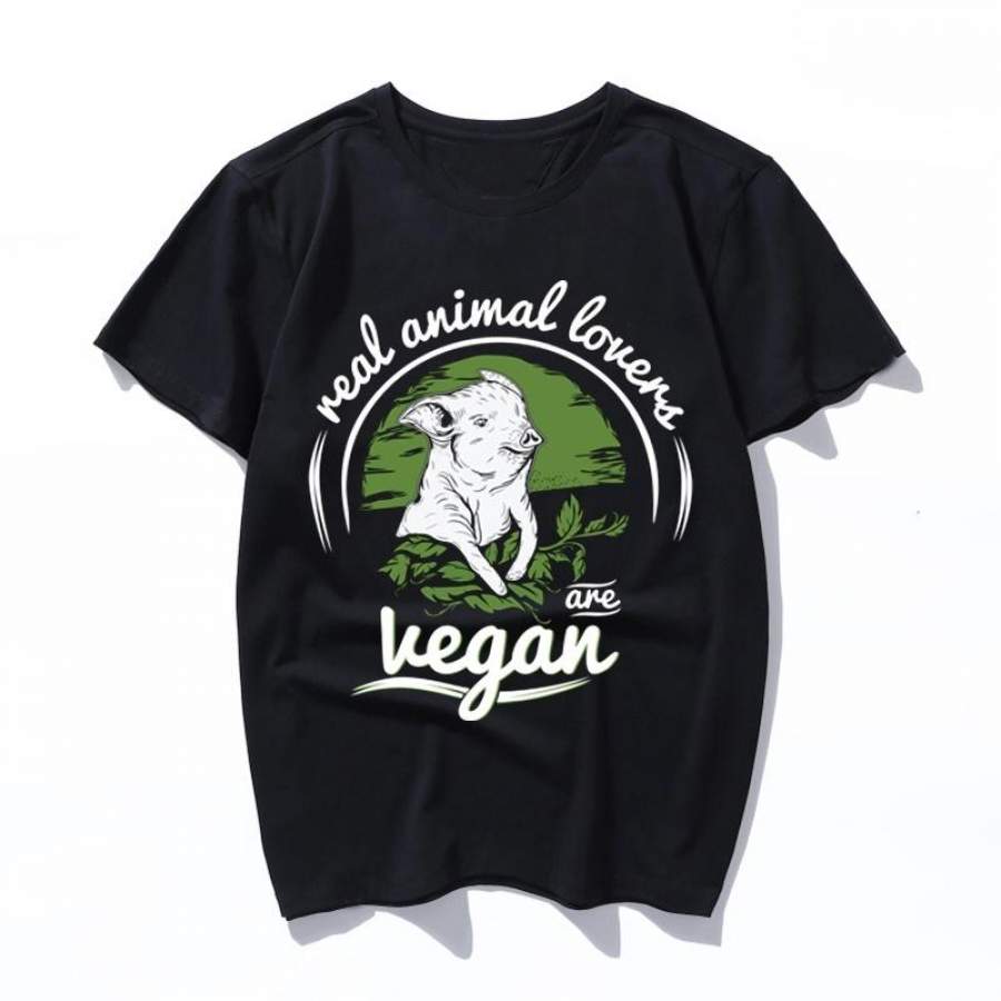 real animal lovers are vegan T-Shirts Printed Women T Shirts O-Neck Short Sleeve Summer Harajuku Tops Tee Printed 90’s Funny T Shirt