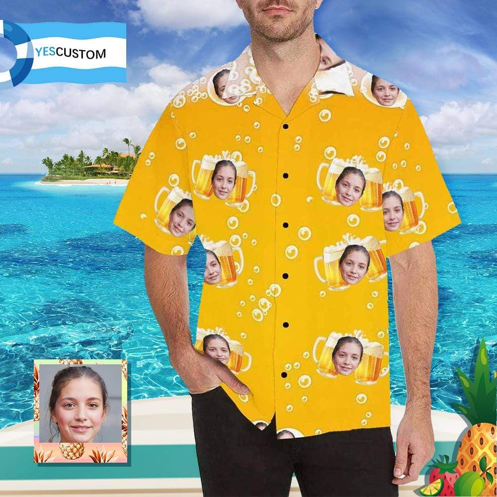 Custom Girlfriend Face Beer Yellow All Over Print Hawaii Shirt Ha104332