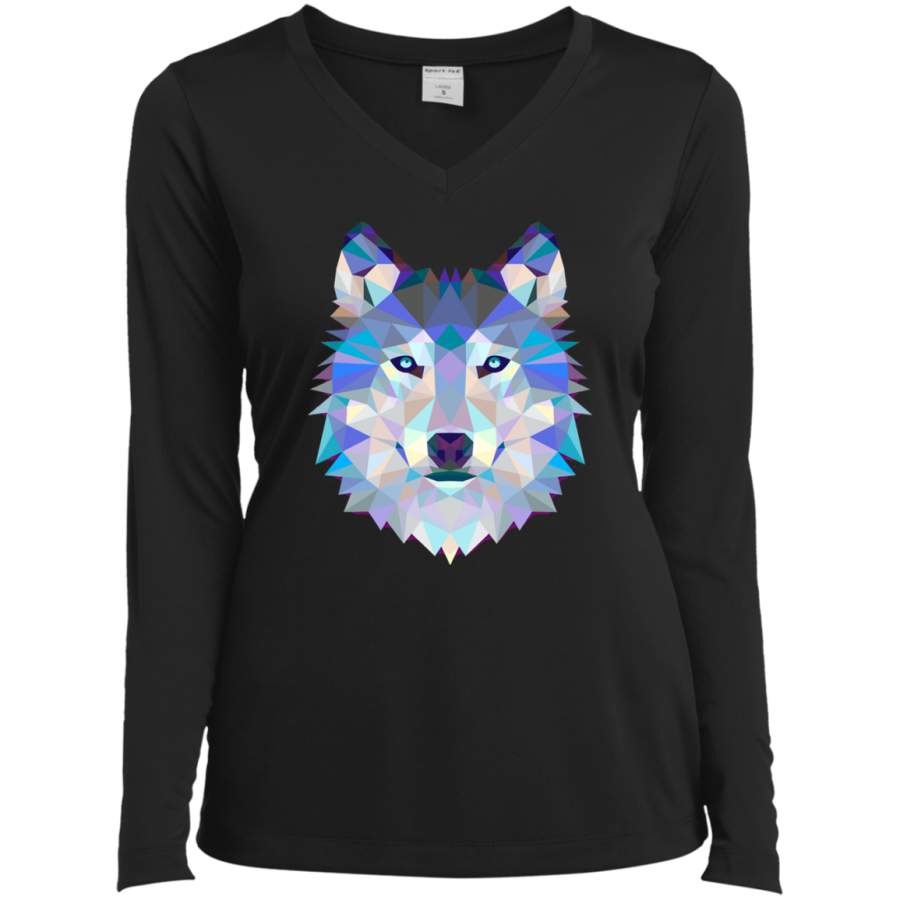 Wolf Animals Gift Ladies’ LS Performance V-Neck T-Shirt