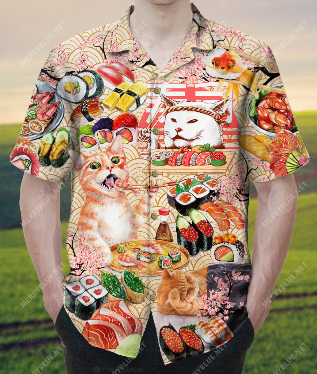 Sushi And Cats Make Me Happy Unisex Hawaii Shirt Ha97121