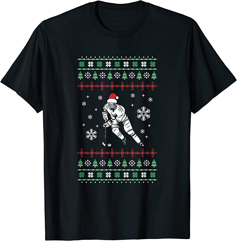 Ugly Christmas Hockey Sport – Christmas Ice Hockey Player T-Shirt