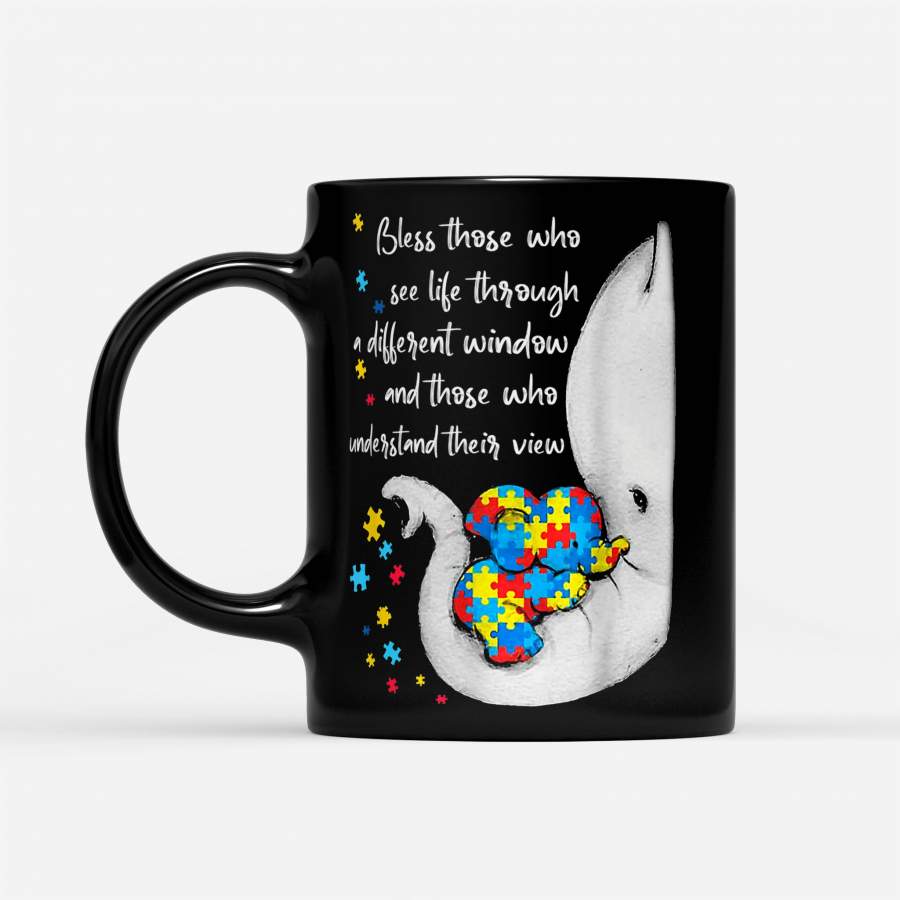 Mom And Kid Autism Awareness Puzzle Pieces Elephant – Black Mug