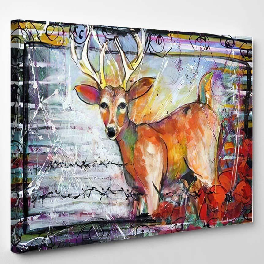 Abstract Funky Deer Painting – Deer Animals Canvas Print