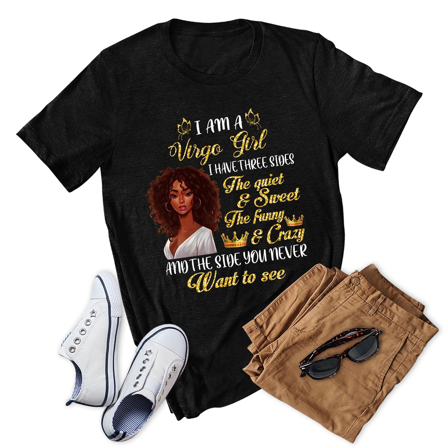 I Am A Virgo Girl I Have Three Sides Black Queen Zodiac Shirt