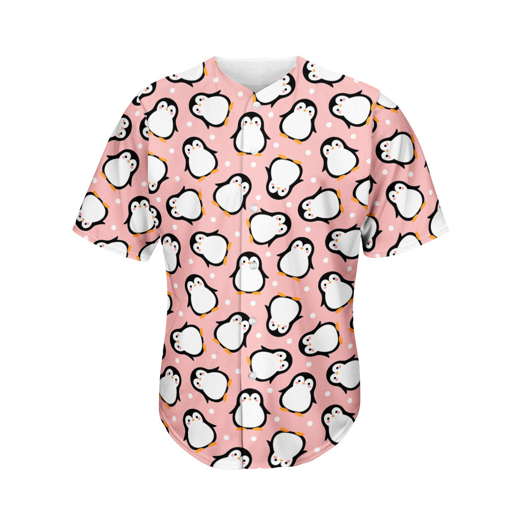 Pink Polka Dot Penguin Pattern Print Men’S Baseball Jersey 3D Print