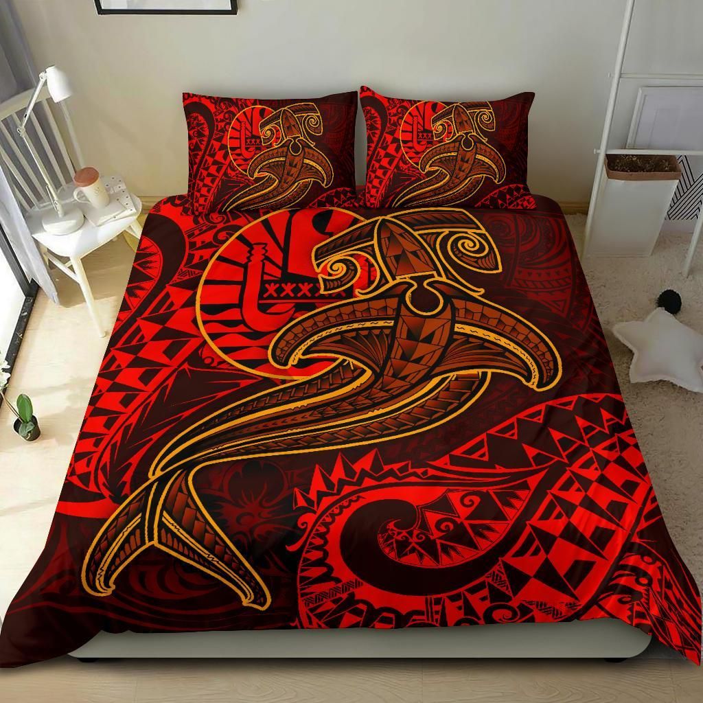 Alohawaii Bedding Set – Cover And Pillow Cases Tahiti – Red Shark Polynesian Tattoo – Bn18