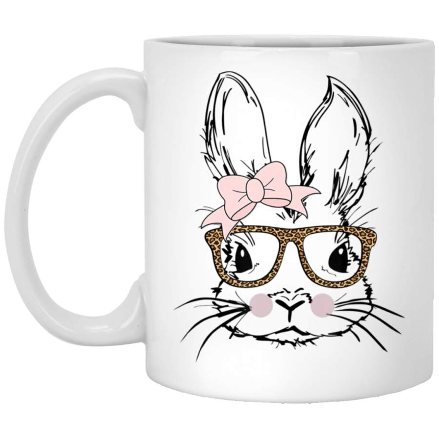 Cute Bunny Face Leopard Print Glasses EASTER Gift White Mug