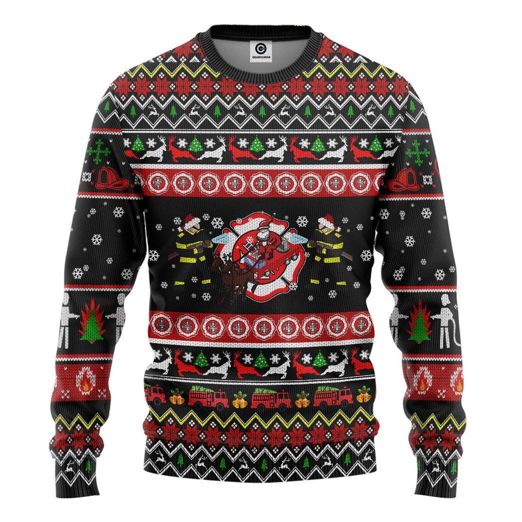 Casespring 3D Xmas Firefighter Ugly Christmas Sweater Custom Sweatshirt Apparel