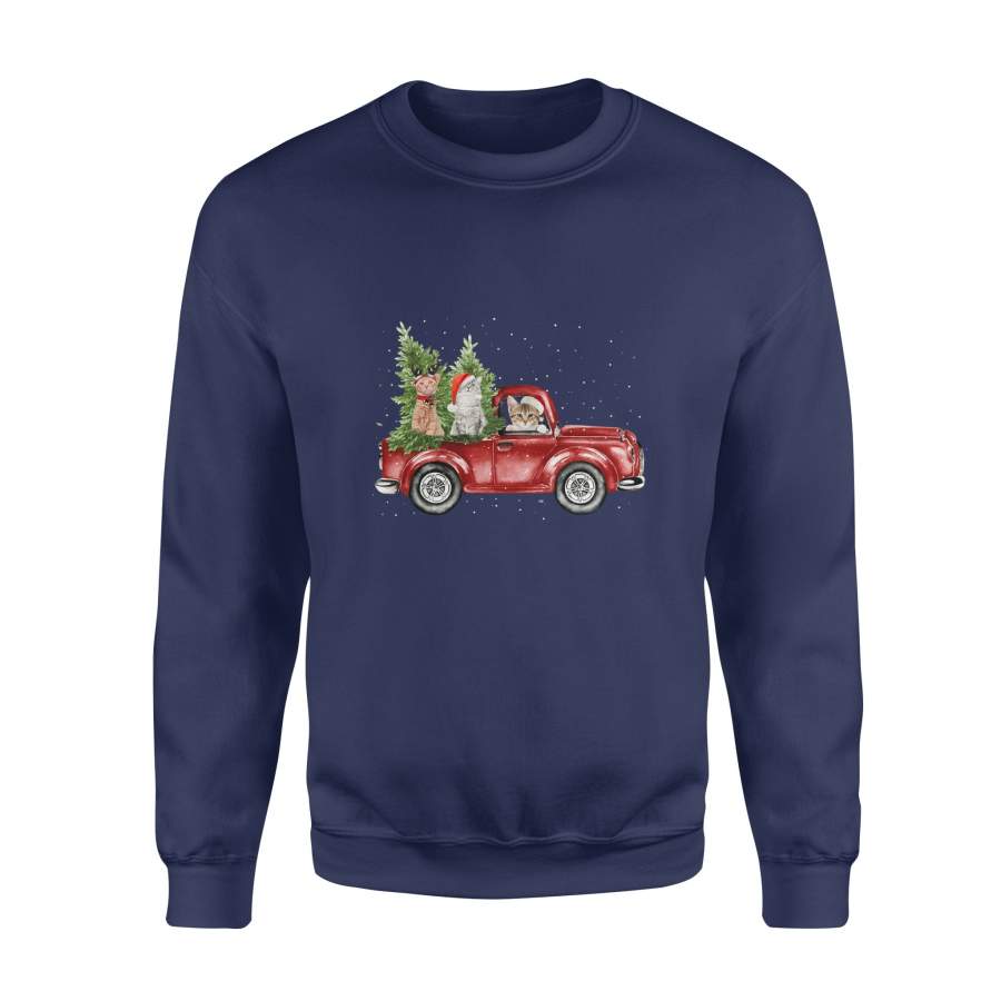 Cat Animal Hat Christmas Red Truck Christmas Tree Snowflakes Merry Christmas X-Mas Sweatshirt T shirt Christmas Gift Ideas
