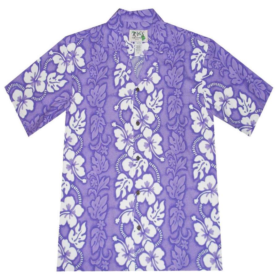 White Hibiscus Panel Purple Hawaii Shirt Ha2700