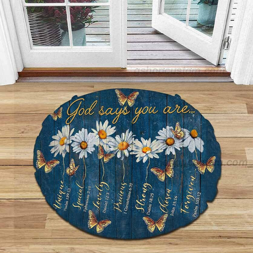 Butterfly Daisy Flower God Easter Day 2022 Shaped Doormat Rug – God Say You Are Unique Doormat Carpet – Sdm-A0027