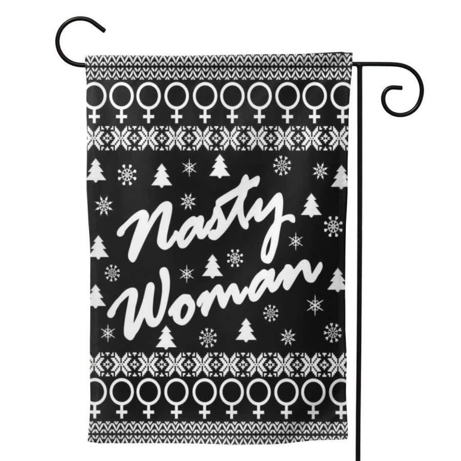 2 Pcs Garden Flag Nasty Woman Ugly Christmas Sweater Design Hillary Clinton Poster 12.5″x18″ -Mothers Day, Birthday Gifts for Mom, Dad, Wife, Husband, Daughters, Grandma, Friends