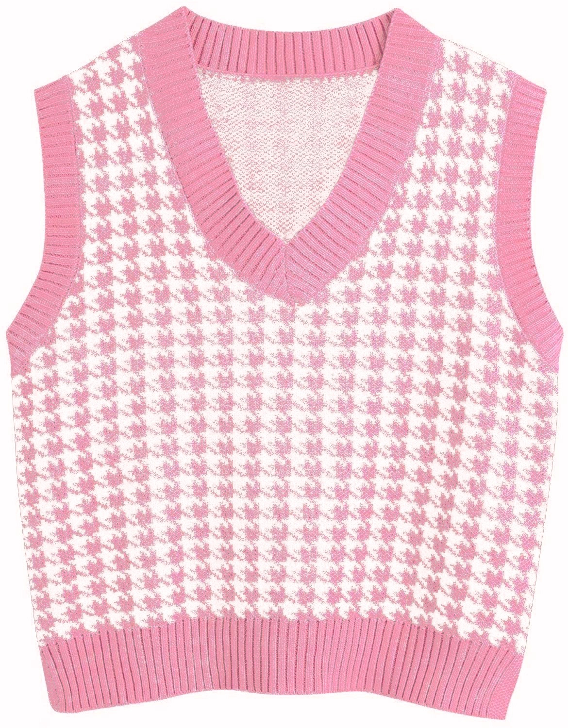 Spring and Autumn Women’s Houndstooth Vest Knitted Sweater Fashion V-neck Plaid Sleeveless Printed Jacket Casual Bottoming Top alx