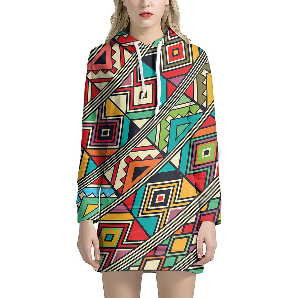 Retro African Ethnic Tribal Print Women’S Pullover Hoodie Dress