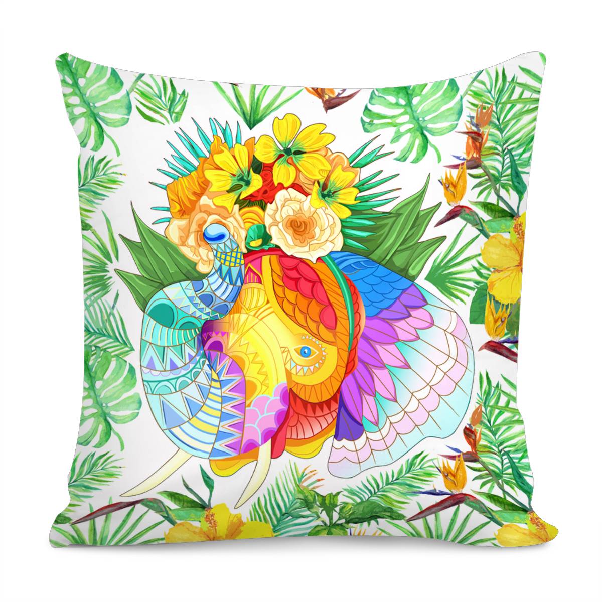 Flower And Elephant Pillow Cover