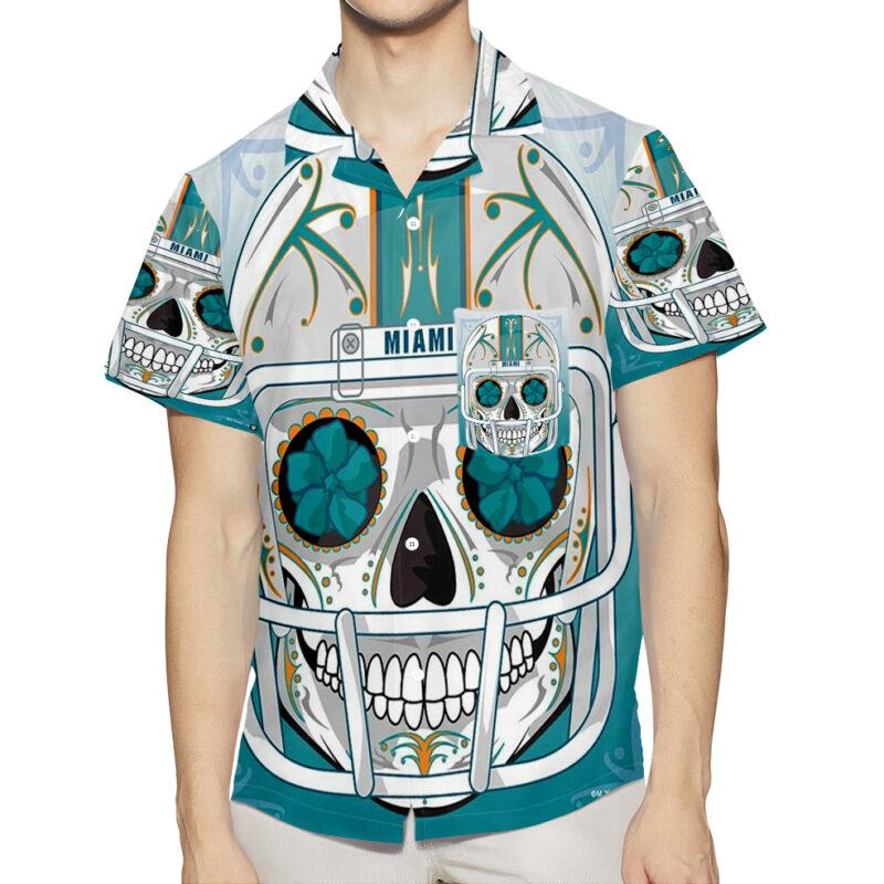 Miami Dolphins Skull Art 3D All Over Print Summer Beach Hawaiian Shirt With Pocket