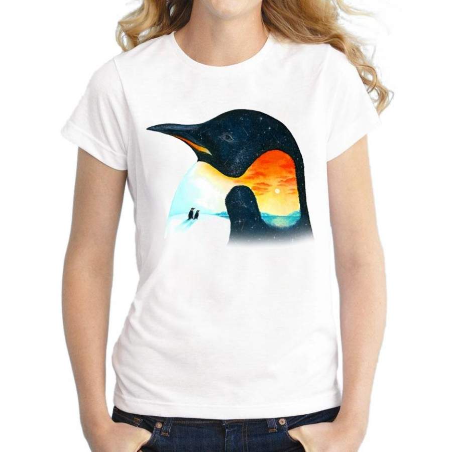 New Fashion women T-shirt Short Sleeve Hipster Tops Painting Penguin Printed t shirts Cool tee