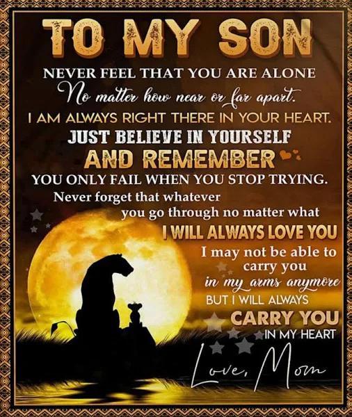 To My Son Never Feel That You Are Alone Mom Lion Yellow Fleece Blanket Gift For Son Home Decor Bedding Couch Sofa Soft And Comfy Cozy