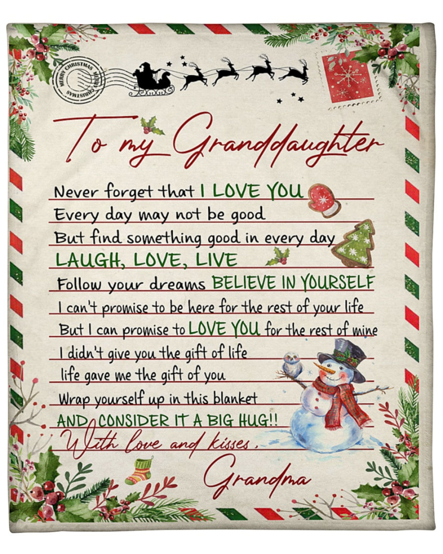 To My Granddaughter Never Forget That I Love You Christmas Letter Blanket Gift For Granddaughter From Grandma Home Decor Bedding Couch Sofa Soft And Comfy Cozy