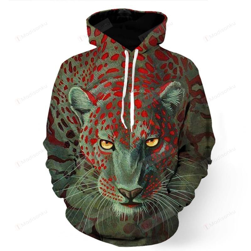 Brave Leopard In Green 3D All Over Print Hoodie, Zip-Up Hoodie