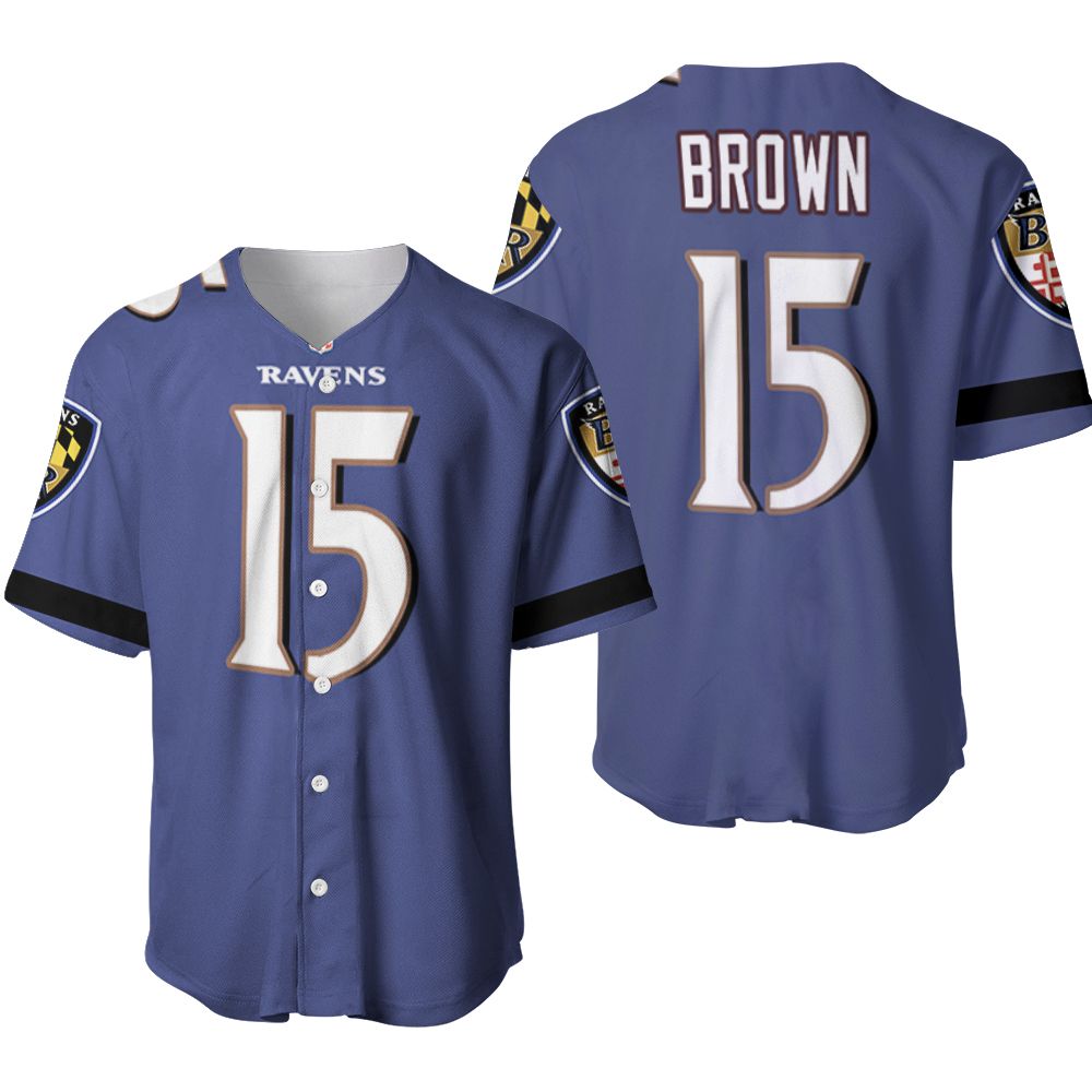 Baltimore Ravens Marquise Brown #15 NFL American Football Custom Game Purple 2019 3D Designed Allover Gift For Baltimore Fans Baseball Jersey