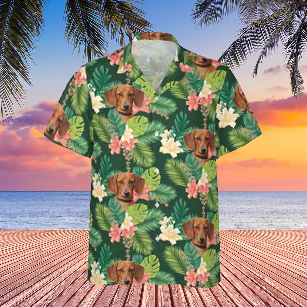 Dachshund Hawaii Shirt Lily Flower Tropical Print Summer Button Down Mens Womens Ha63566