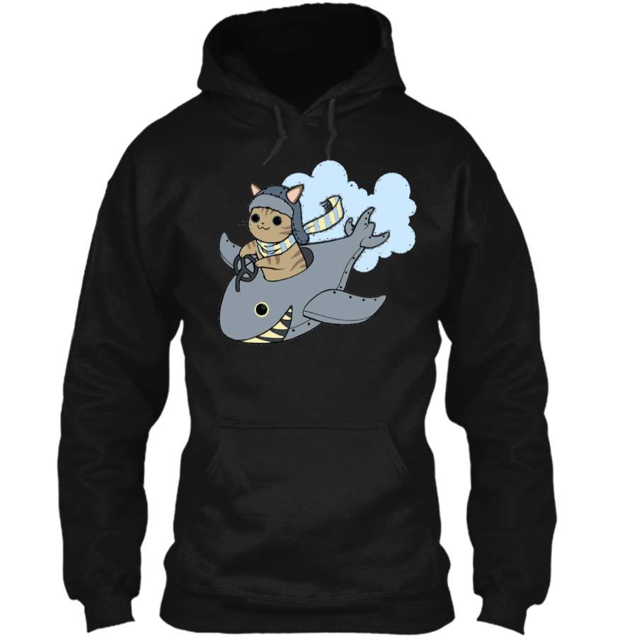 Cat Shark Plane Adorable Pilot Tee Pullover Hoodie 8 oz