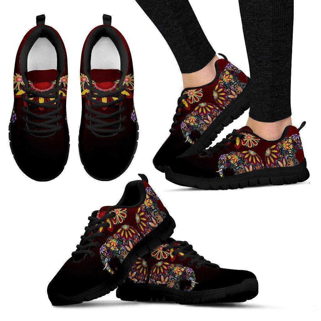 Elephants Colorful India Mandala Pattern Print Sneakers Shoes