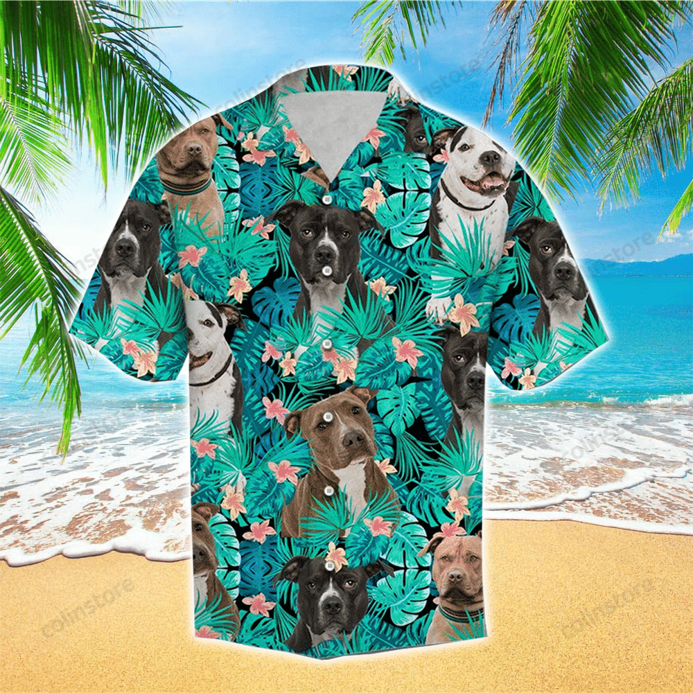 Funny American Pitbull Terrier Tropical Flowers Hawaii Shirt Aloha Ha107950