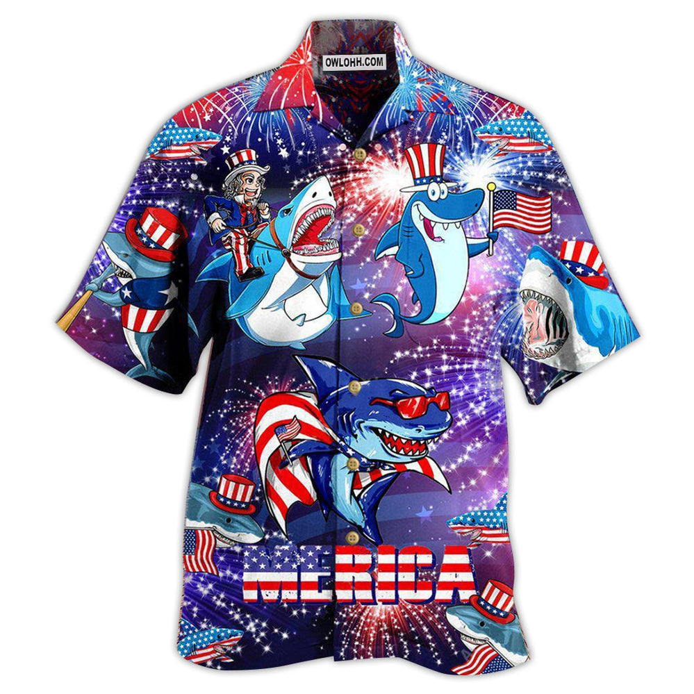 Shark Merica Patriotic – Hawaiian Shirt  – Owl Ohh