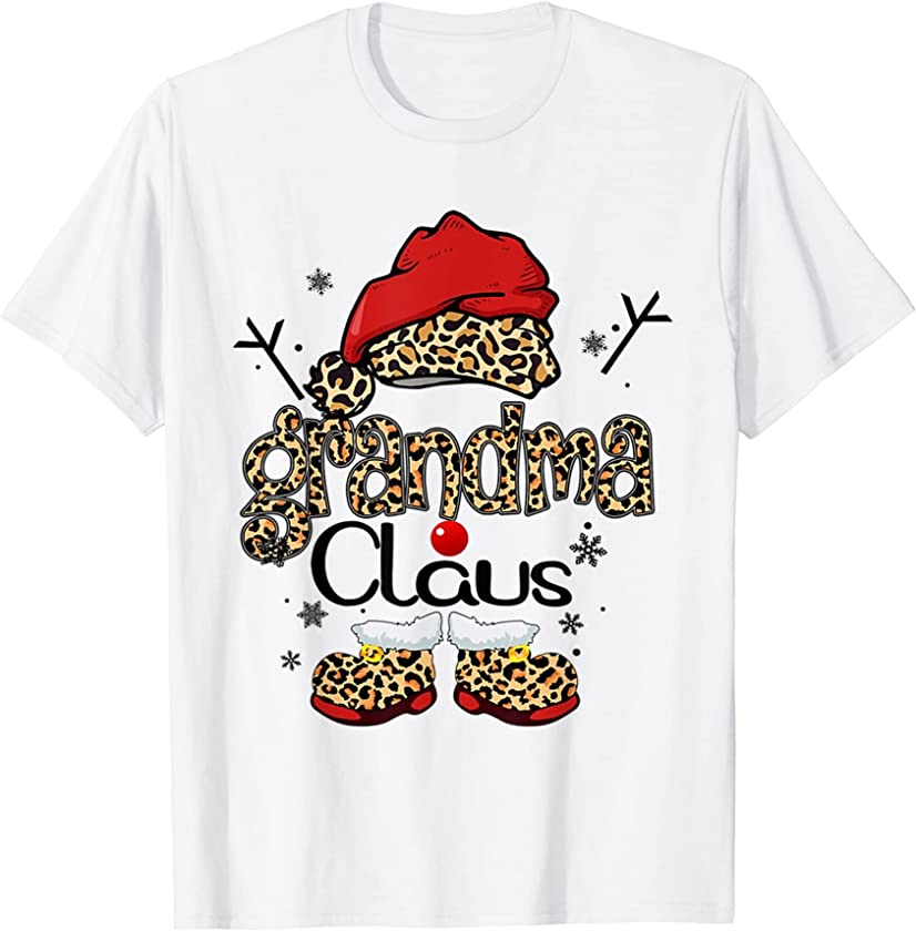 Grandma Claus Christmas Leopard Grandma Snowman Santa Hat T-Shirt