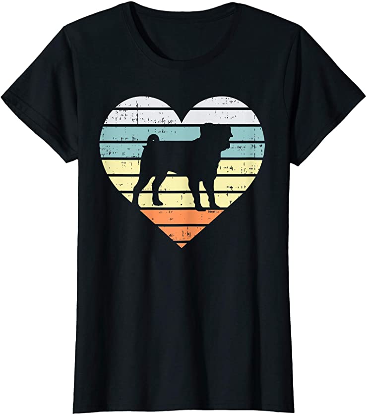 Pug Heart Sunset Retro Animal Pet Dog Lover Owner Women Gift T-Shirt