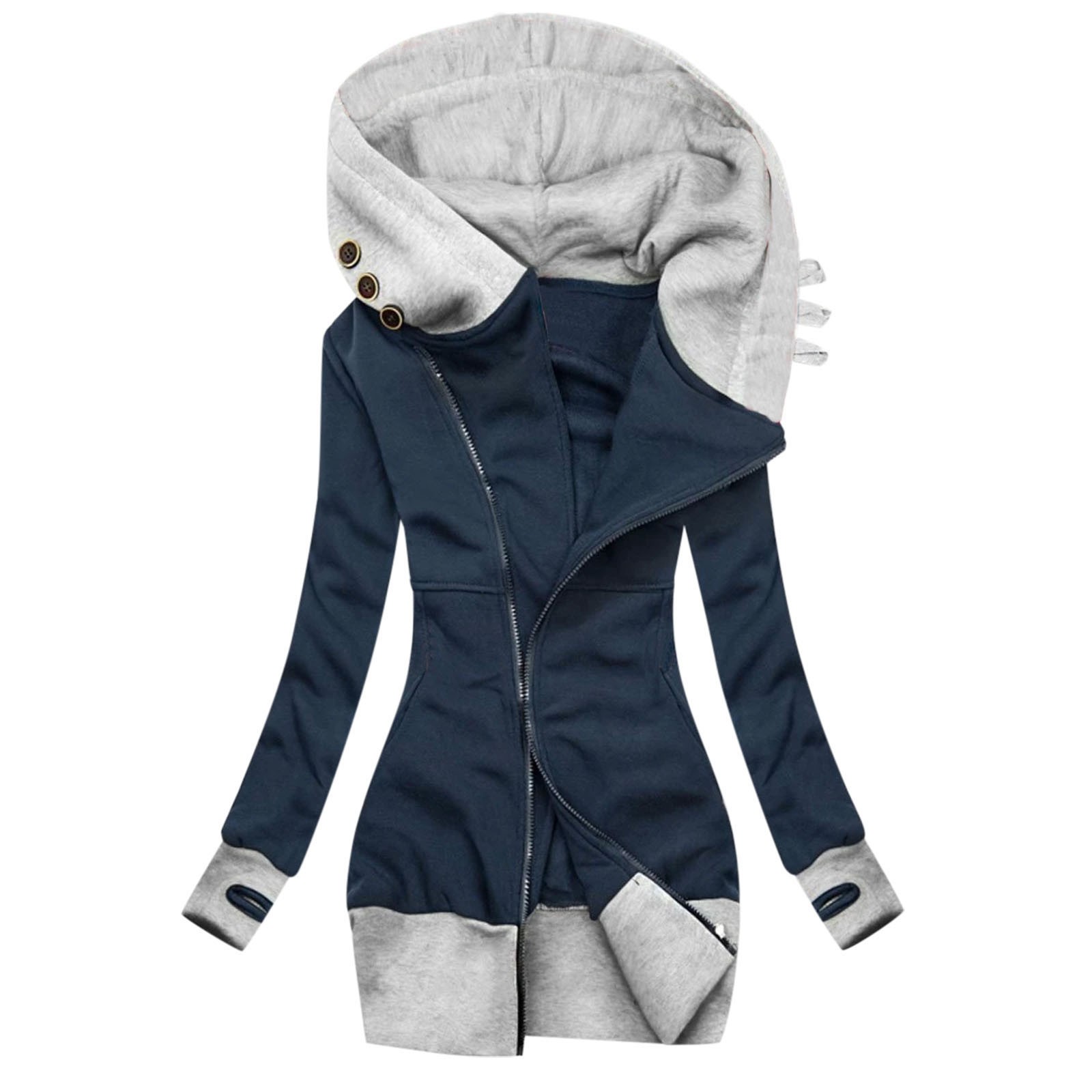 Autumn Winter Women Thick Hoodies Fashion Warm Soft Full Solid Jacket Hooded Zipper Pocket Sweatshirt Long Sleeve Scarf Coat alx