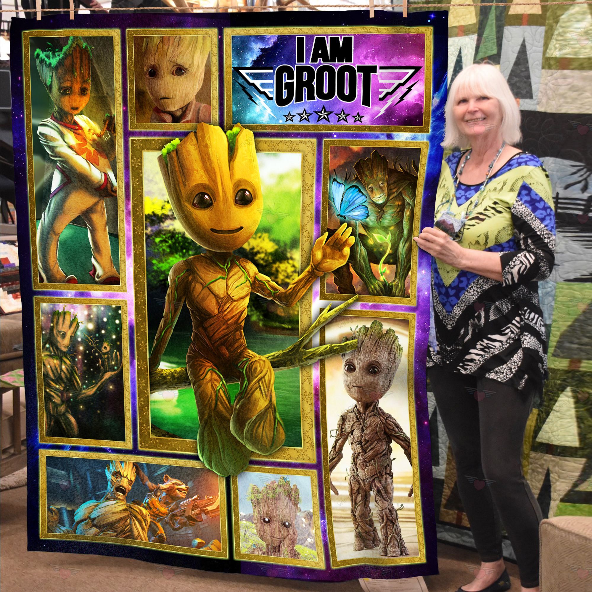 Cartoon Cartoon I Am Groot Quilt Blanket-QT101029Qa