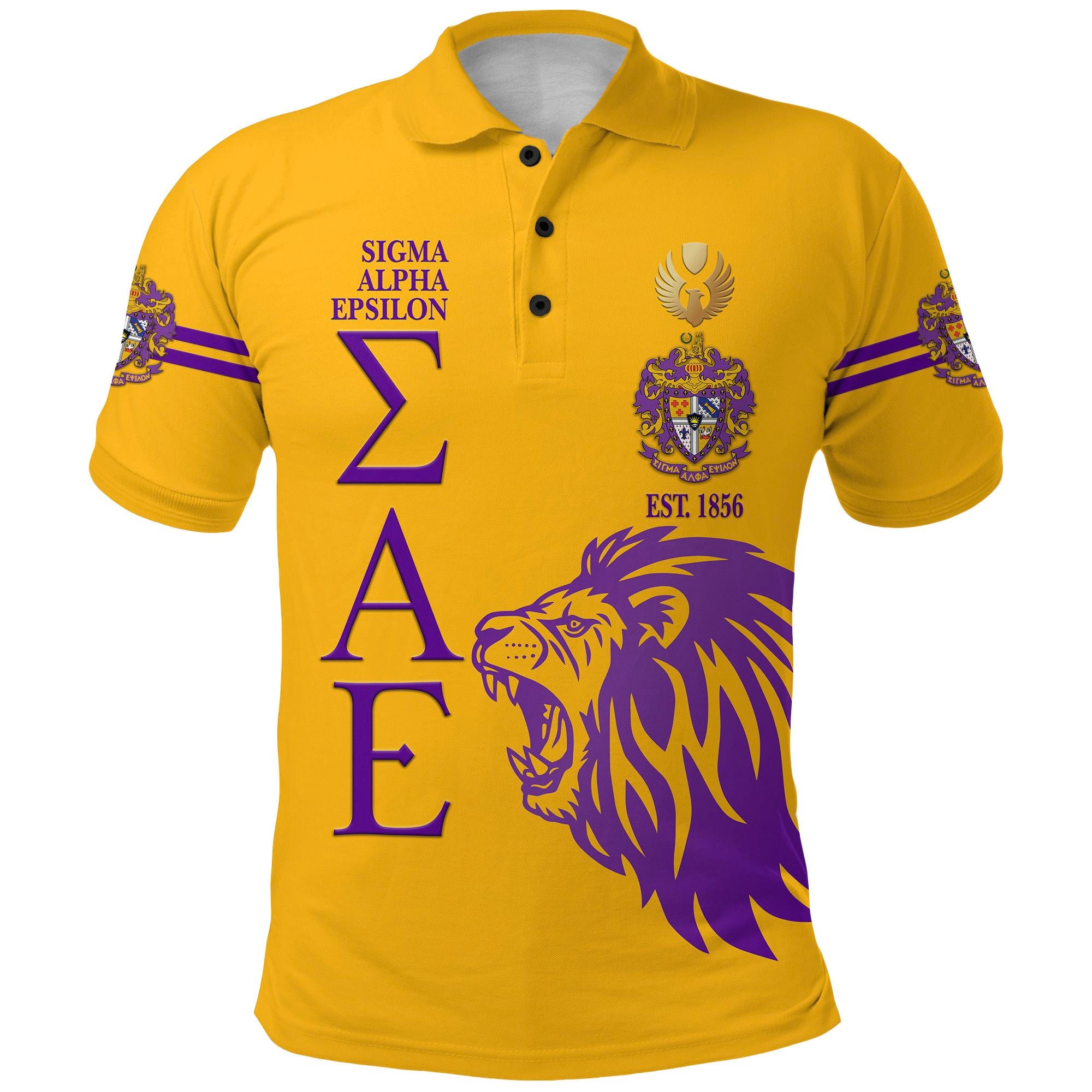 (Custom Personalised) Sigma Alpha Epsilon Sae Polo Shirt Simple Style – Gold Lion Ver Lt8